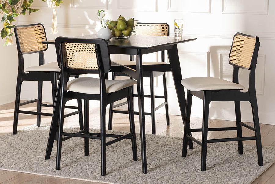 Dannon Mid-Century Modern Cream Fabric and Black Finished Wood 5-Piece Pub Set FredCo