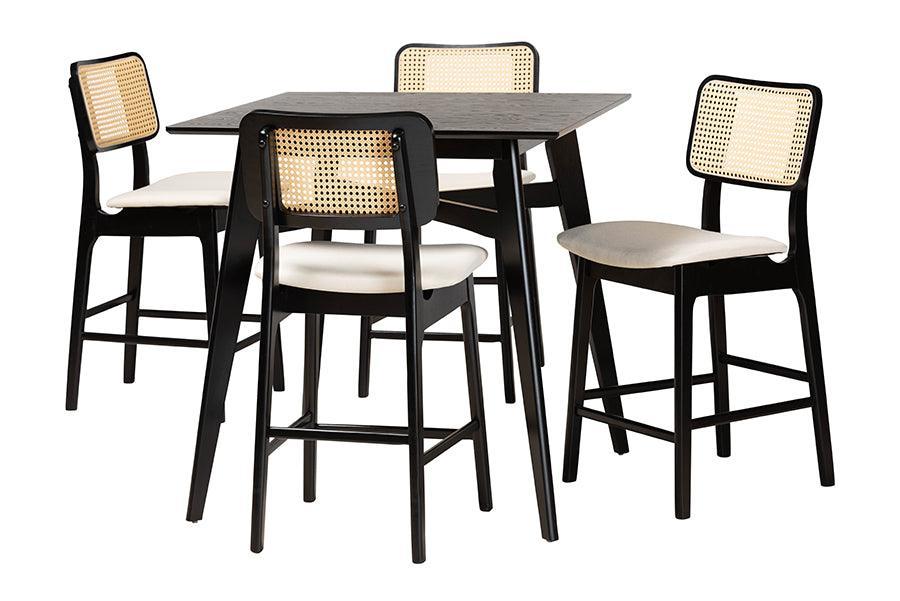 Dannon Mid-Century Modern Cream Fabric and Black Finished Wood 5-Piece Pub Set FredCo
