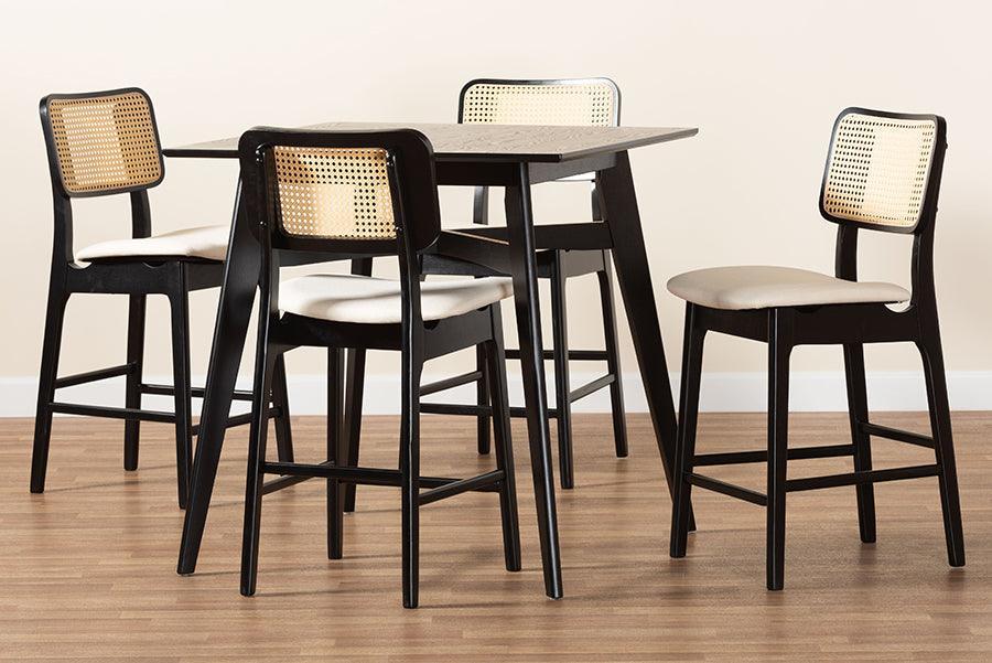 Dannon Mid-Century Modern Cream Fabric and Black Finished Wood 5-Piece Pub Set FredCo