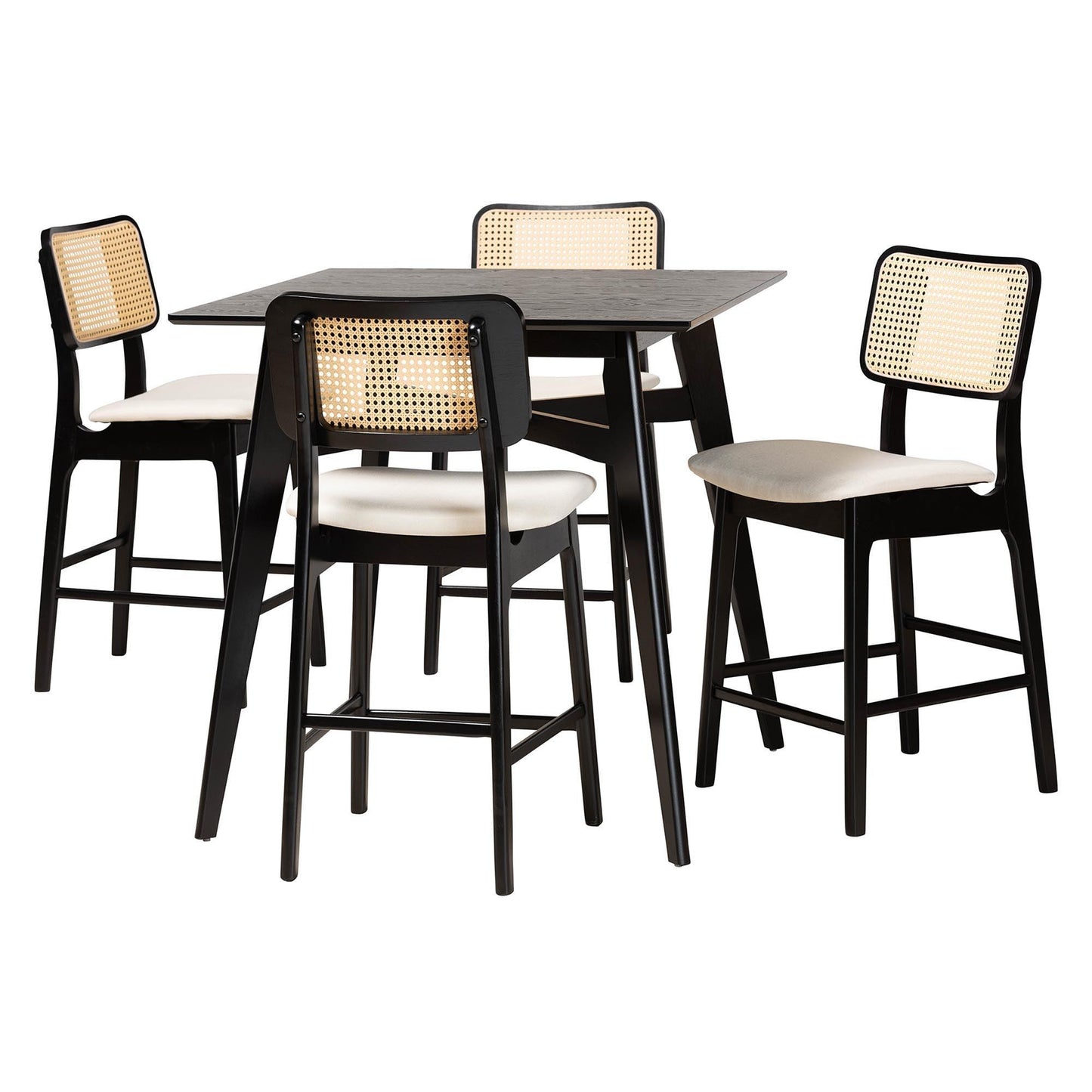 Dannon Mid-Century Modern Cream Fabric and Black Finished Wood 5-Piece Pub Set FredCo