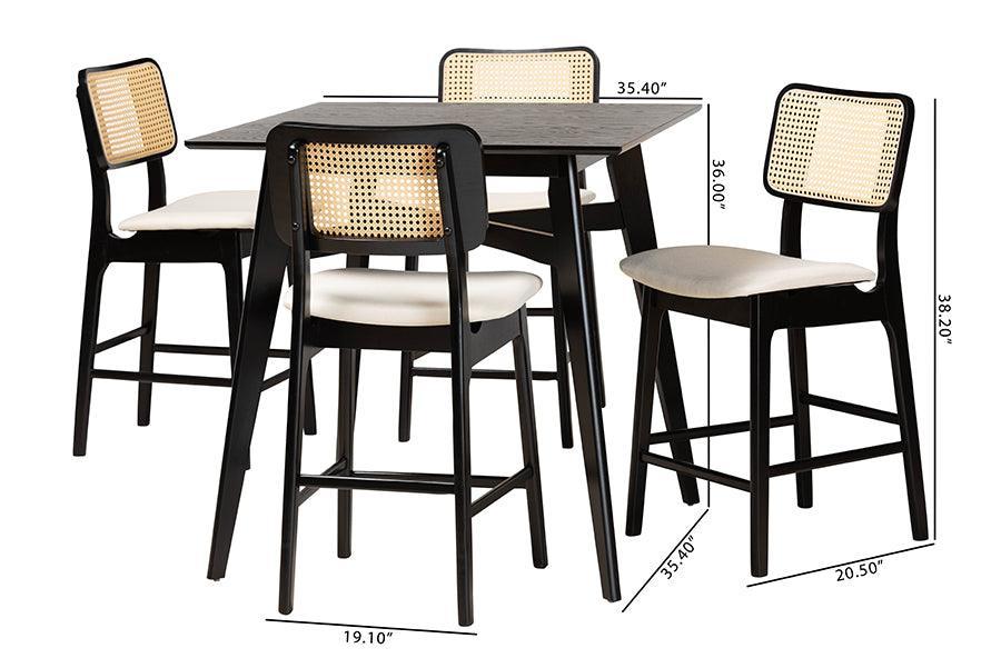 Dannon Mid-Century Modern Cream Fabric and Black Finished Wood 5-Piece Pub Set FredCo