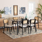 Dannon Mid-Century Modern Cream Fabric and Black Finished Wood 7-Piece Dining Set FredCo