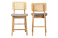 Dannon Mid-Century Modern Grey Fabric and Natural Oak Finished Wood 2-Piece Counter Stool Set FredCo