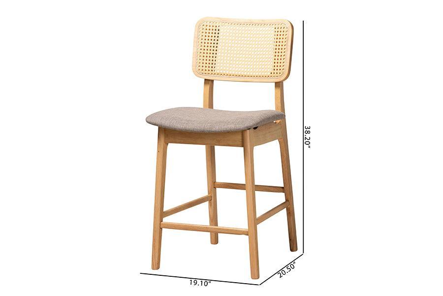Dannon Mid-Century Modern Grey Fabric and Natural Oak Finished Wood 2-Piece Counter Stool Set FredCo