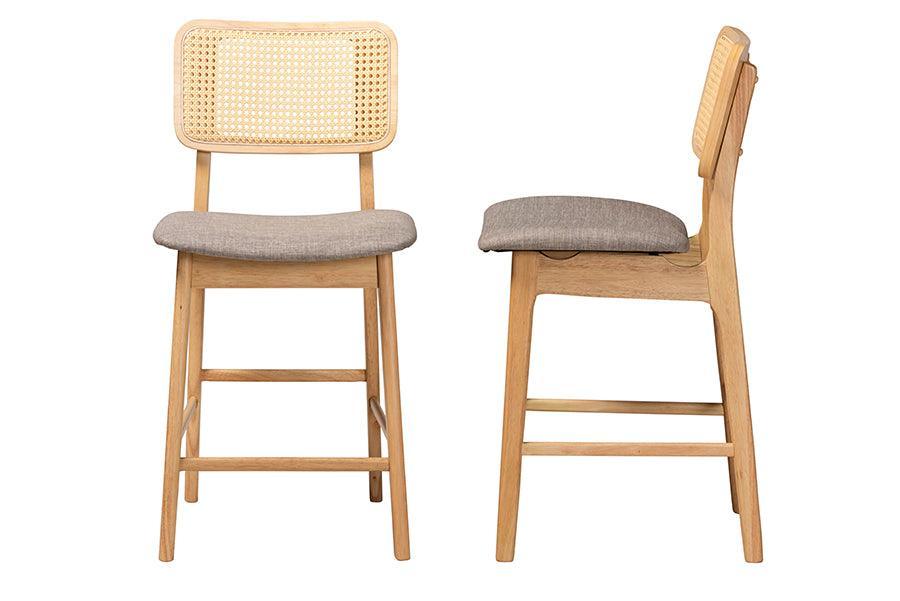 Dannon Mid-Century Modern Grey Fabric and Natural Oak Finished Wood 2-Piece Counter Stool Set FredCo
