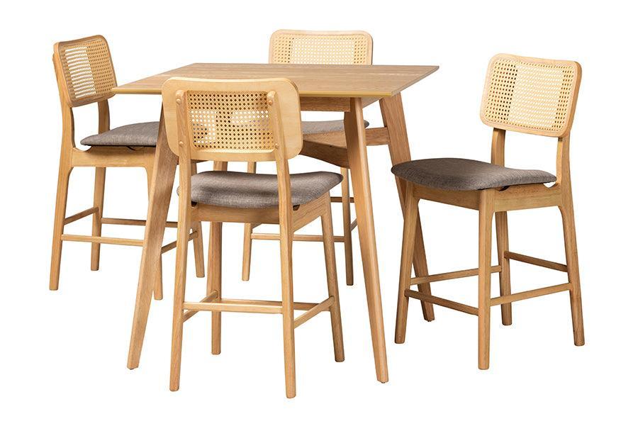 Dannon Mid-Century Modern Grey Fabric and Natural Oak Finished Wood 5-Piece Pub Set FredCo