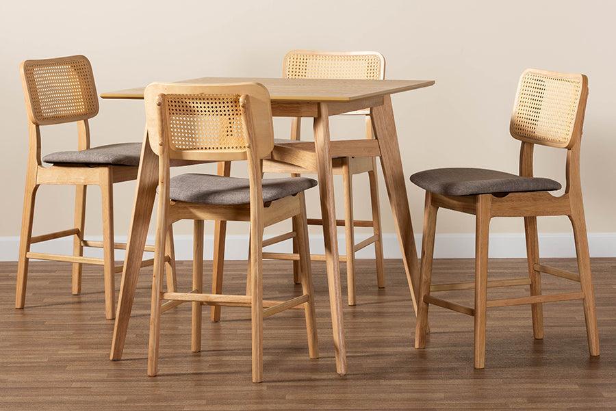 Dannon Mid-Century Modern Grey Fabric and Natural Oak Finished Wood 5-Piece Pub Set FredCo
