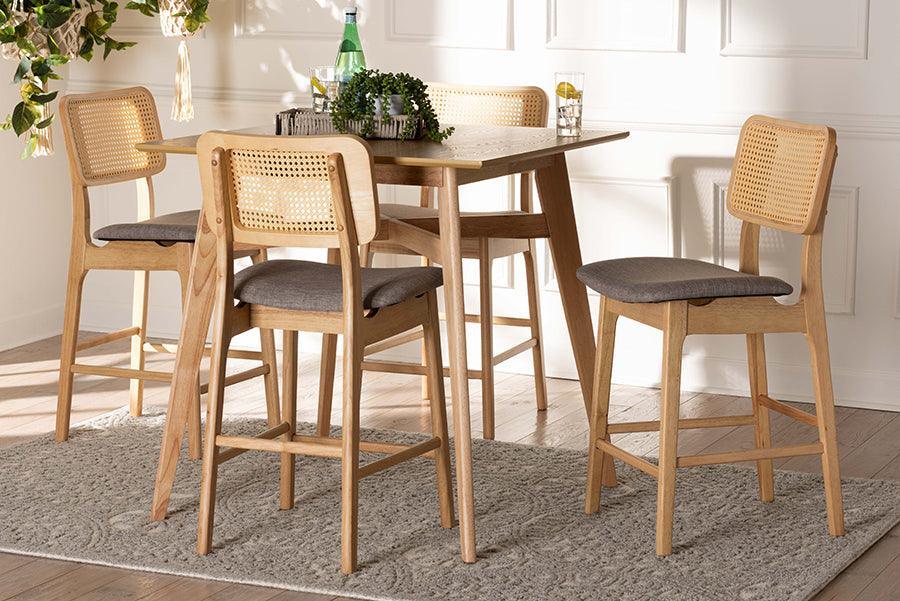 Dannon Mid-Century Modern Grey Fabric and Natural Oak Finished Wood 5-Piece Pub Set FredCo