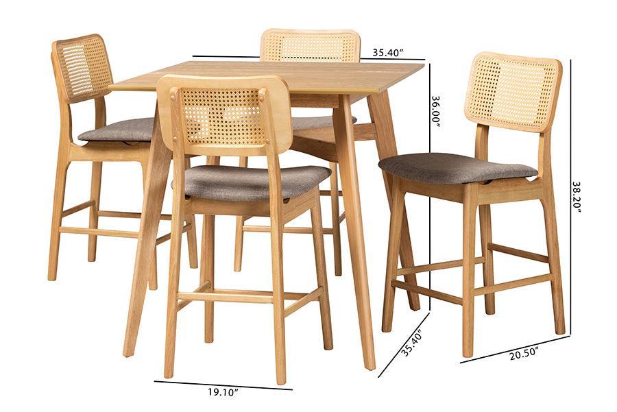 Dannon Mid-Century Modern Grey Fabric and Natural Oak Finished Wood 5-Piece Pub Set FredCo