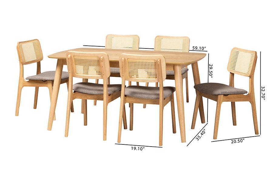 Dannon Mid-Century Modern Grey Fabric and Natural Oak Finished Wood 7-Piece Dining Set FredCo