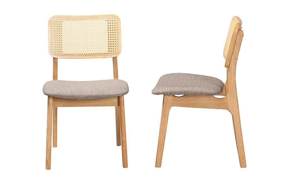 Dannon Mid-Century Modern Grey Fabric and Ntural Oak Finished Wood 2-Piece Dining Chair Set FredCo