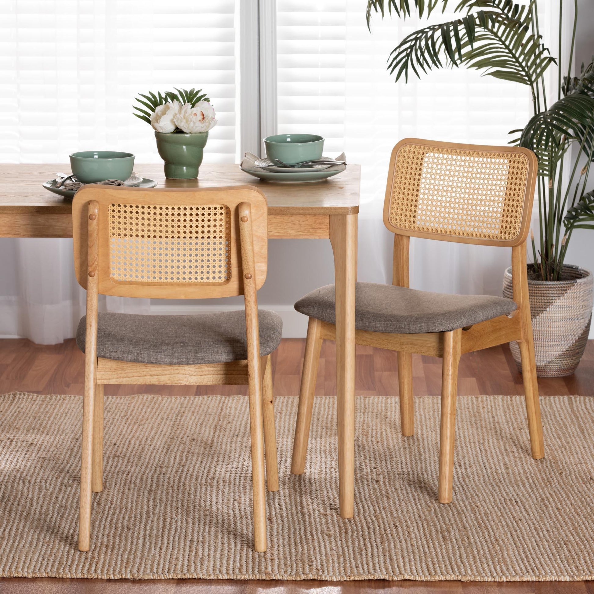 Dannon Mid-Century Modern Grey Fabric and Ntural Oak Finished Wood 2-Piece Dining Chair Set FredCo