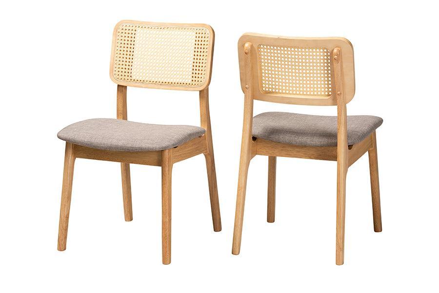 Dannon Mid-Century Modern Grey Fabric and Ntural Oak Finished Wood 2-Piece Dining Chair Set FredCo