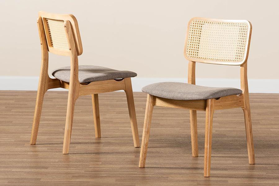 Dannon Mid-Century Modern Grey Fabric and Ntural Oak Finished Wood 2-Piece Dining Chair Set FredCo