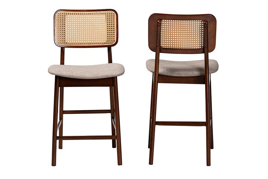 Dannon Mid-Century Modern Grey Fabric and Walnut Brown Finished Wood 2-Piece, Counter Stool Set FredCo