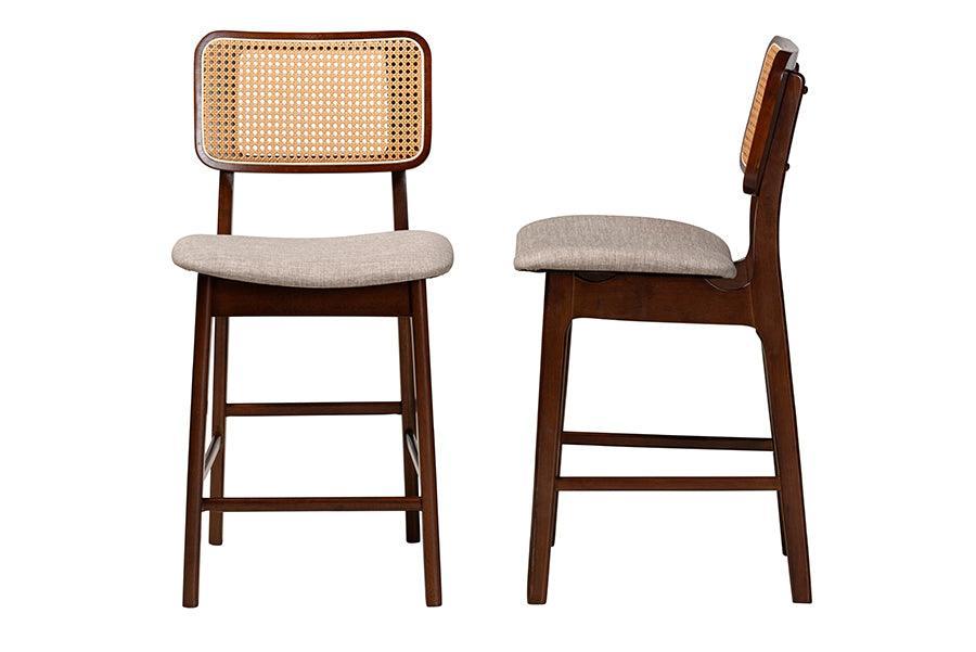 Dannon Mid-Century Modern Grey Fabric and Walnut Brown Finished Wood 2-Piece, Counter Stool Set FredCo