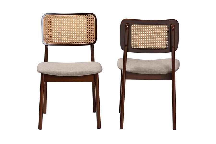 Dannon Mid-Century Modern Grey Fabric and Walnut Brown Finished Wood 2-Piece Dining Chair Set FredCo