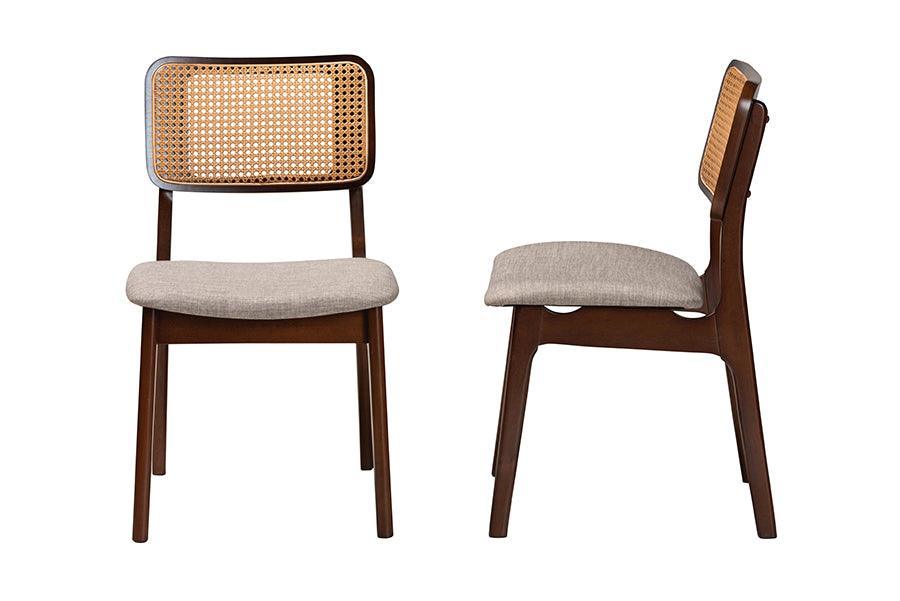 Dannon Mid-Century Modern Grey Fabric and Walnut Brown Finished Wood 2-Piece Dining Chair Set FredCo