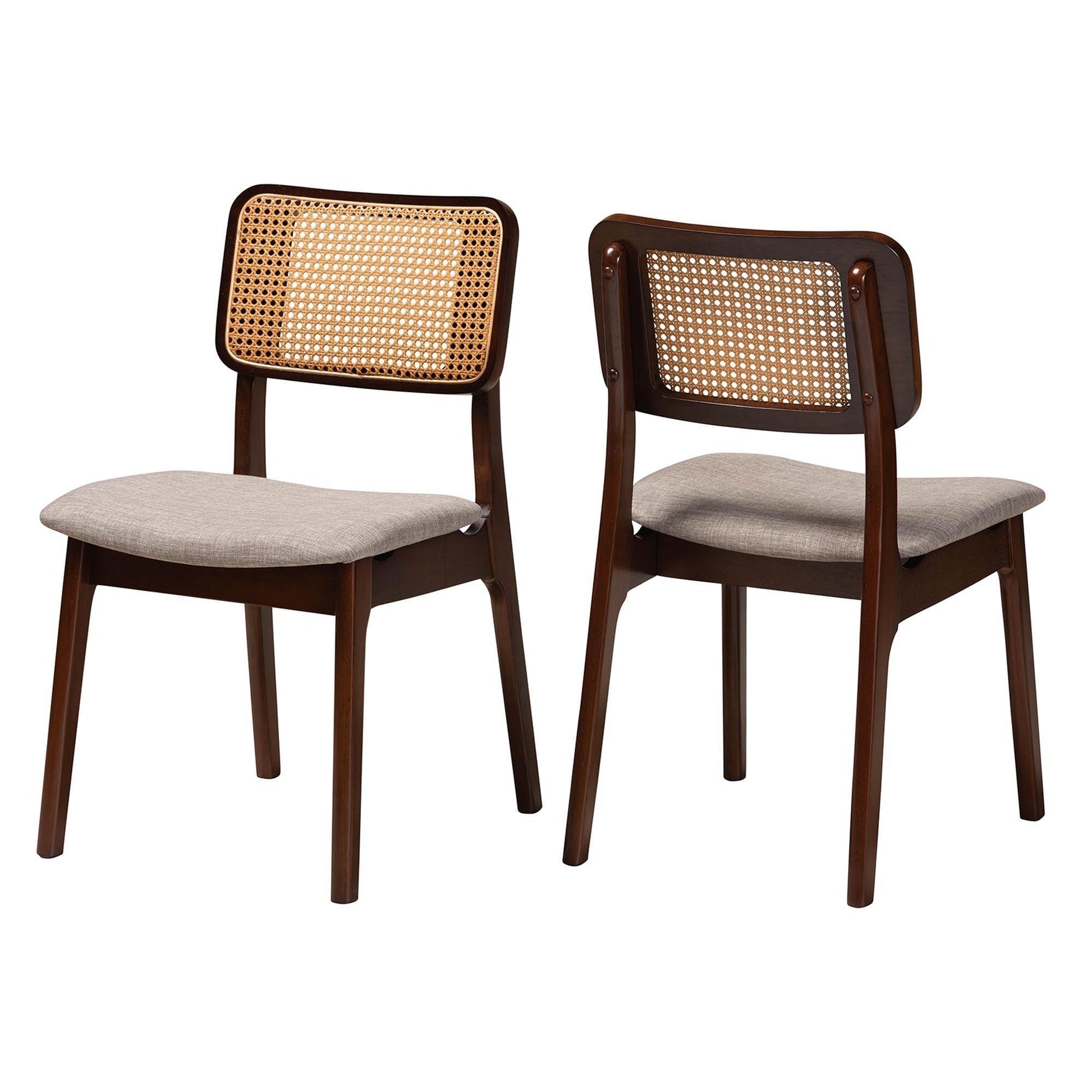 Dannon Mid-Century Modern Grey Fabric and Walnut Brown Finished Wood 2-Piece Dining Chair Set FredCo