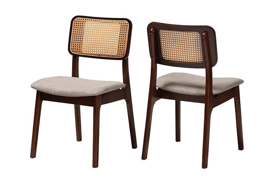 Dannon Mid-Century Modern Grey Fabric and Walnut Brown Finished Wood 2-Piece Dining Chair Set FredCo