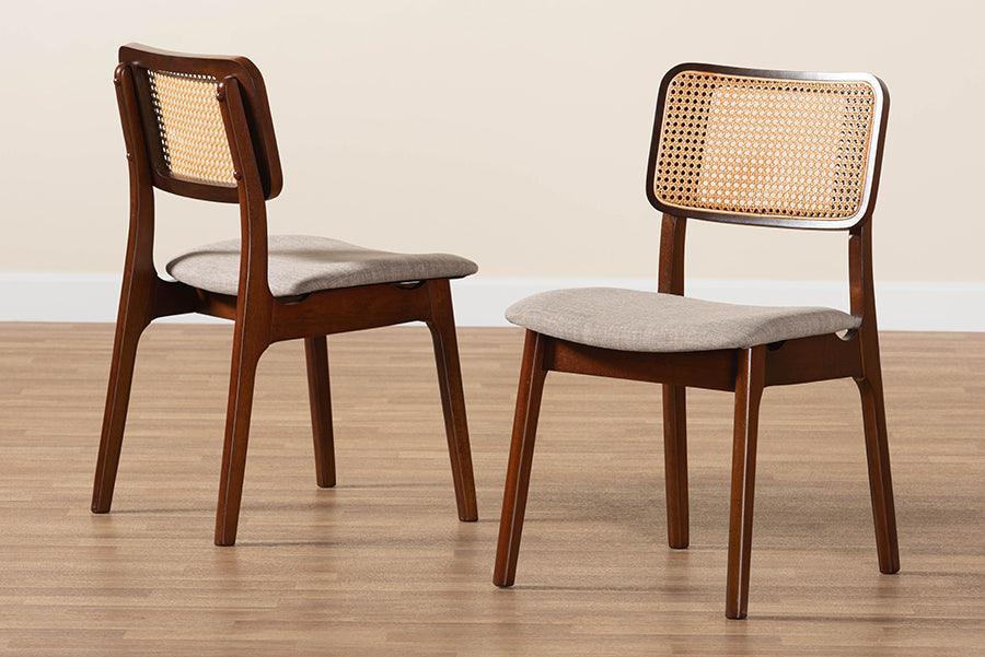 Dannon Mid-Century Modern Grey Fabric and Walnut Brown Finished Wood 2-Piece Dining Chair Set FredCo