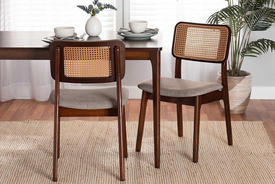 Dannon Mid-Century Modern Grey Fabric and Walnut Brown Finished Wood 2-Piece Dining Chair Set FredCo