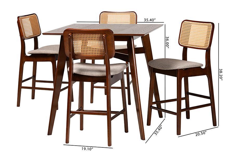 Dannon Mid-Century Modern Grey Fabric and Walnut Brown Finished Wood 5-Piece Pub Set FredCo
