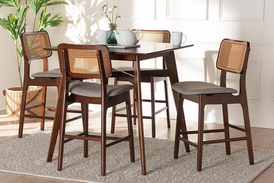 Dannon Mid-Century Modern Grey Fabric and Walnut Brown Finished Wood 5-Piece Pub Set FredCo