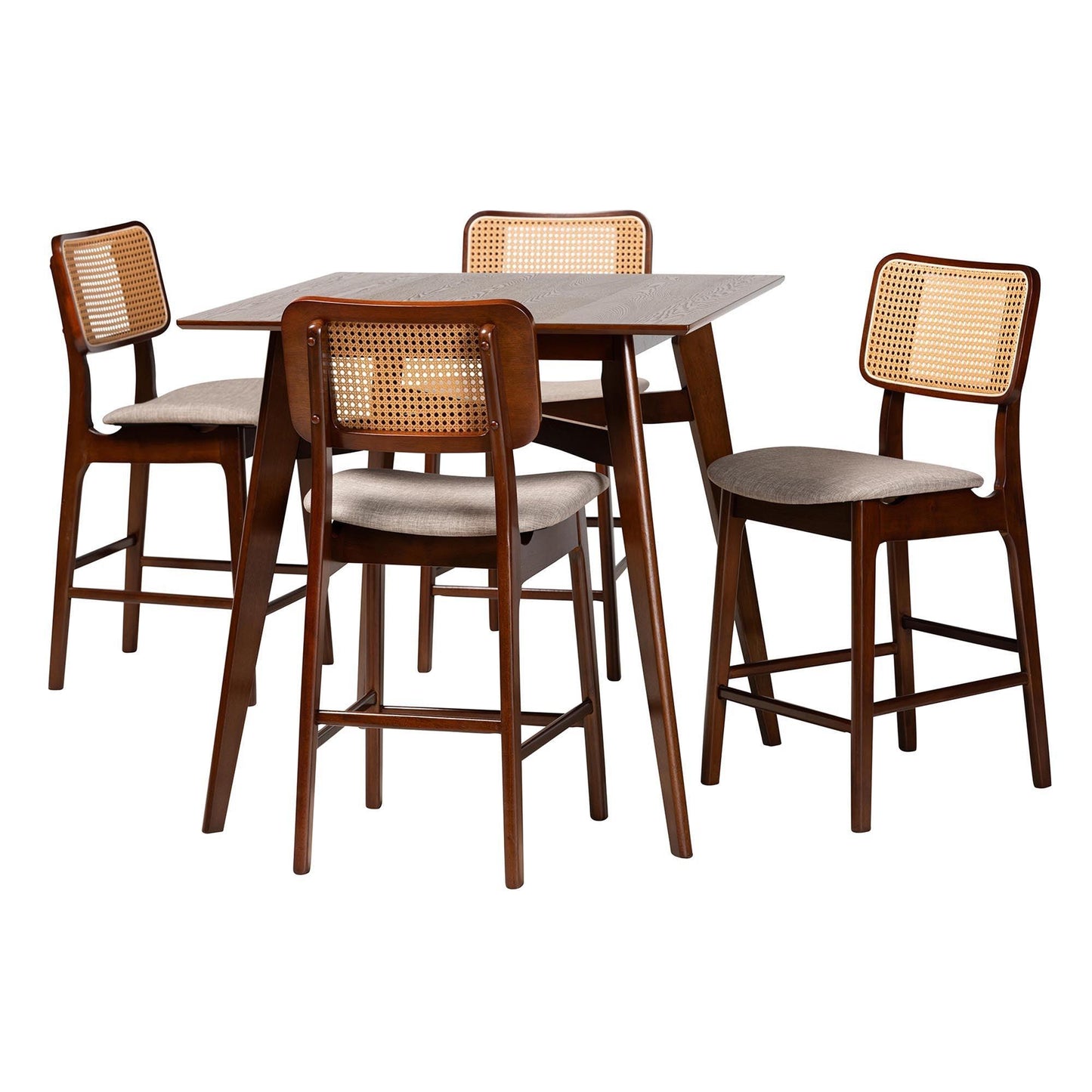 Dannon Mid-Century Modern Grey Fabric and Walnut Brown Finished Wood 5-Piece Pub Set FredCo