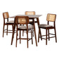 Dannon Mid-Century Modern Grey Fabric and Walnut Brown Finished Wood 5-Piece Pub Set FredCo