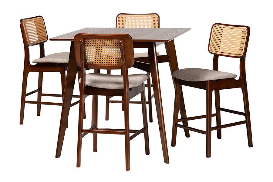 Dannon Mid-Century Modern Grey Fabric and Walnut Brown Finished Wood 5-Piece Pub Set FredCo