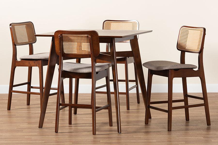 Dannon Mid-Century Modern Grey Fabric and Walnut Brown Finished Wood 5-Piece Pub Set FredCo