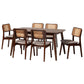 Dannon Mid-Century Modern Grey Fabric and Walnut Brown Finished Wood 7-Piece Dining Set FredCo