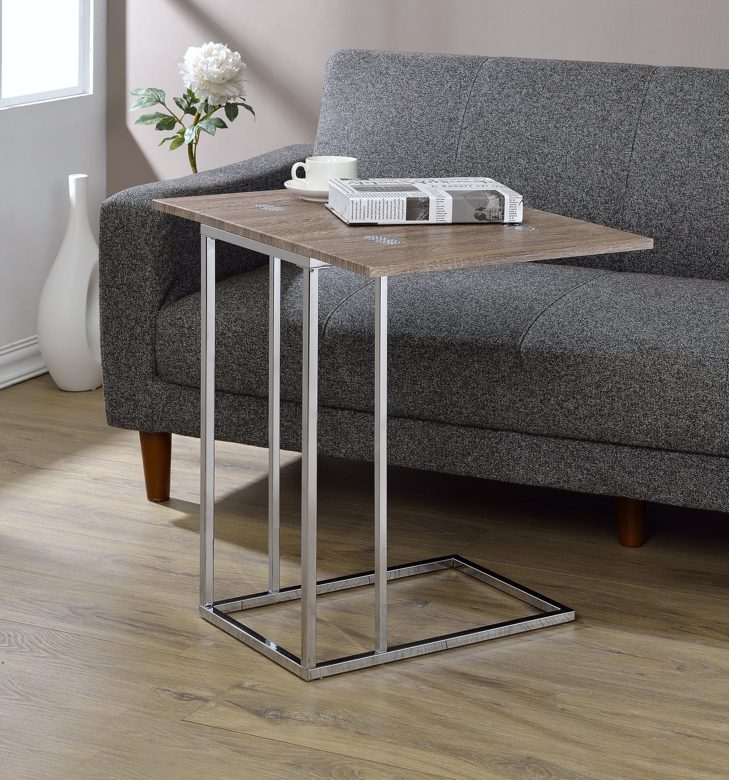 Danson Weathered Oak & Chrome Finish Accent Table FredCo