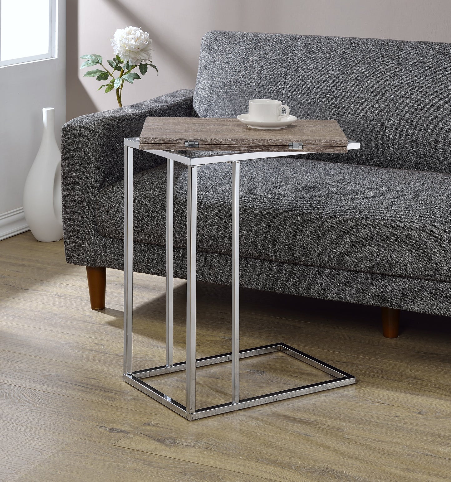 Danson Weathered Oak & Chrome Finish Accent Table FredCo