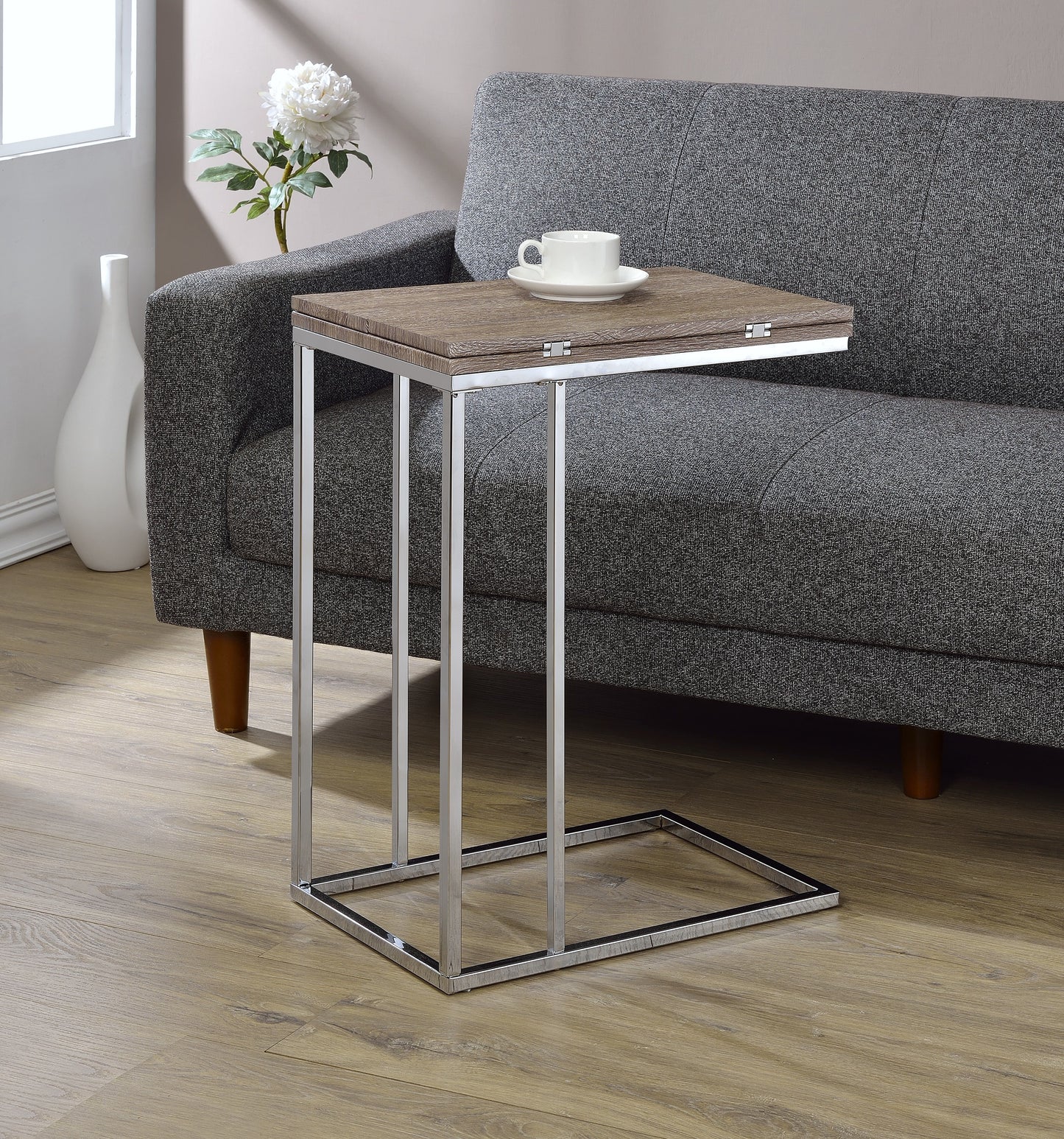 Danson Weathered Oak & Chrome Finish Accent Table FredCo