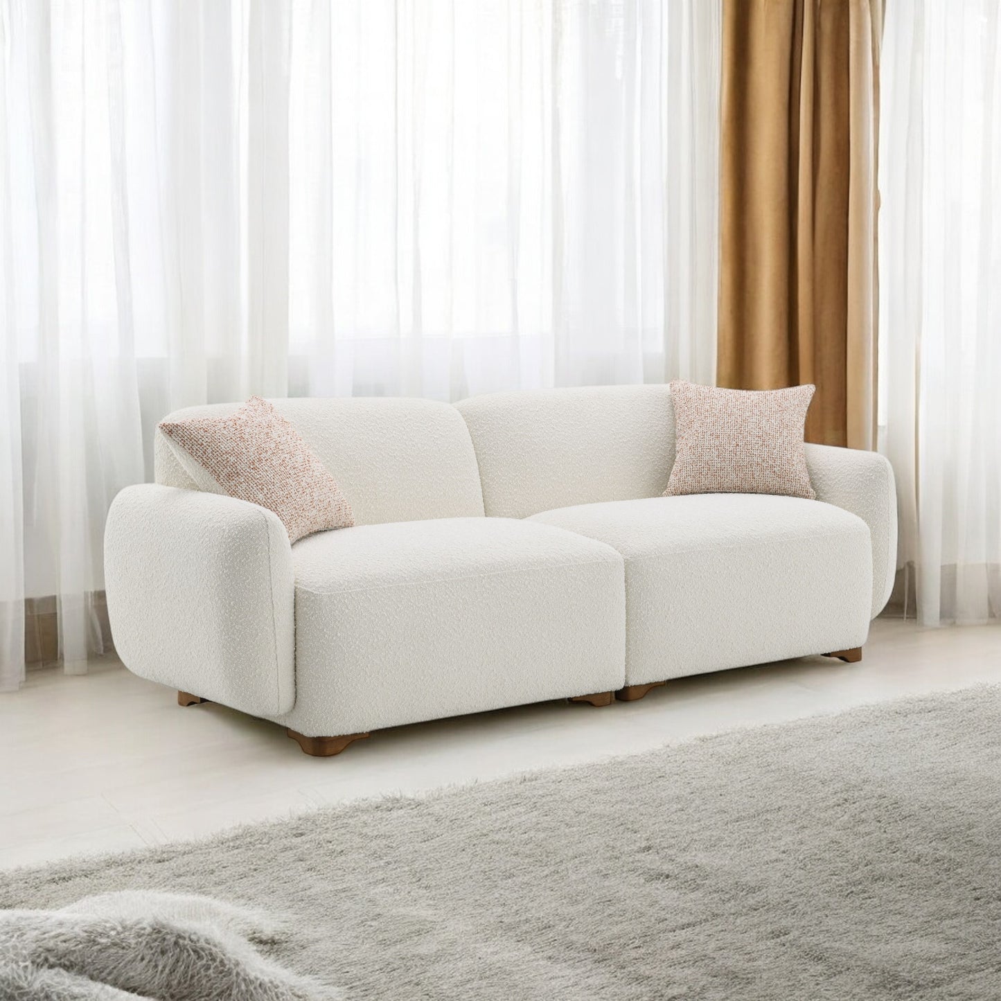 Darius Beige Boucle Sofa with 2 Toss Pillows FredCo