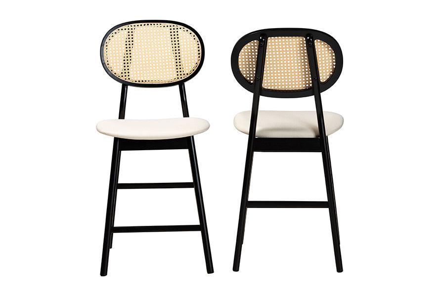 Darrion Mid-Century Modern Cream Fabric and Black Finished Wood 2-Piece Counter Stool Set FredCo