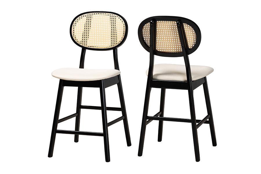 Darrion Mid-Century Modern Cream Fabric and Black Finished Wood 2-Piece Counter Stool Set FredCo