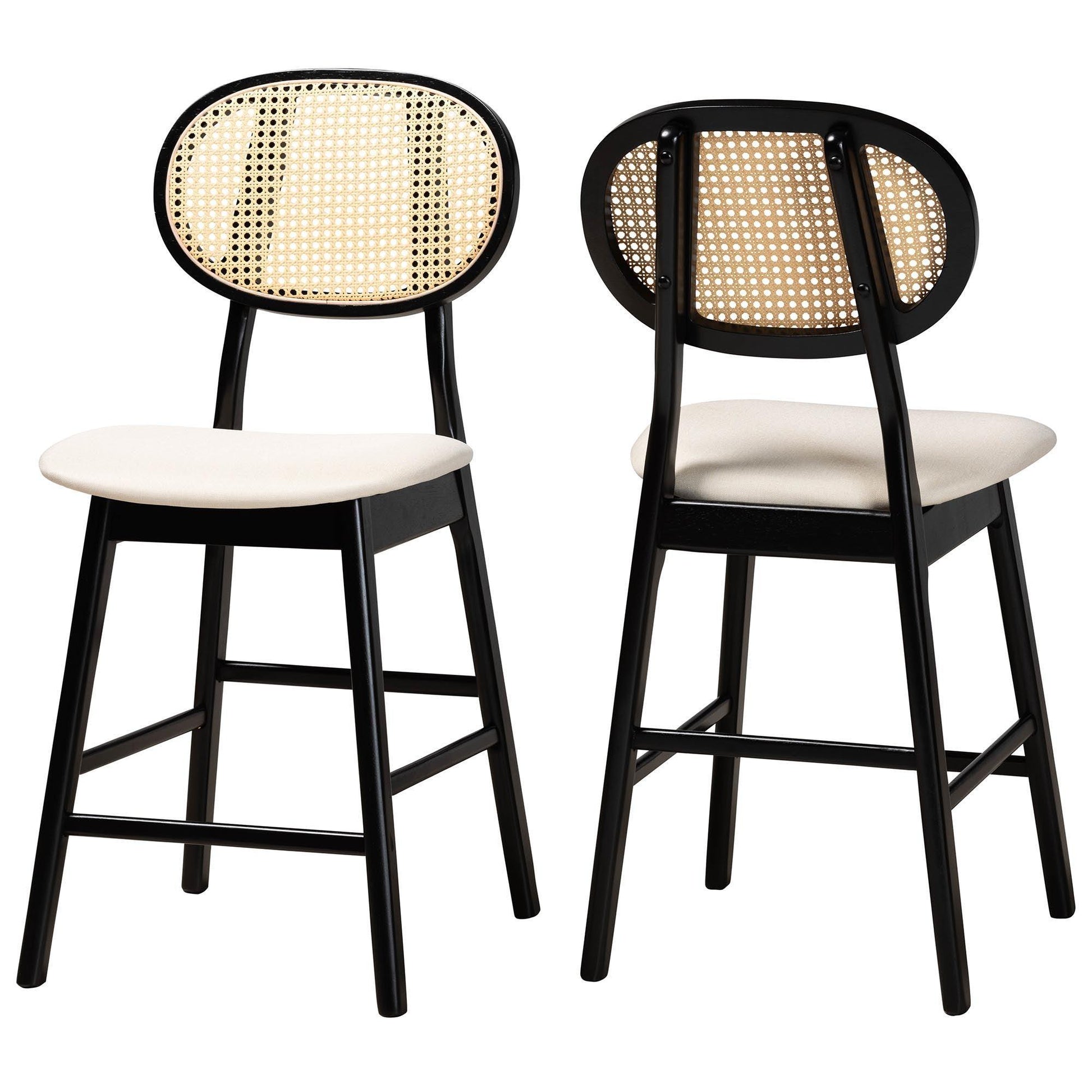 Darrion Mid-Century Modern Cream Fabric and Black Finished Wood 2-Piece Counter Stool Set FredCo