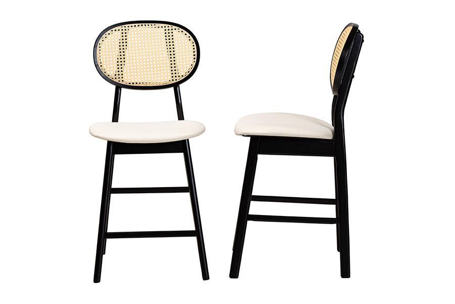 Darrion Mid-Century Modern Cream Fabric and Black Finished Wood 2-Piece Counter Stool Set FredCo