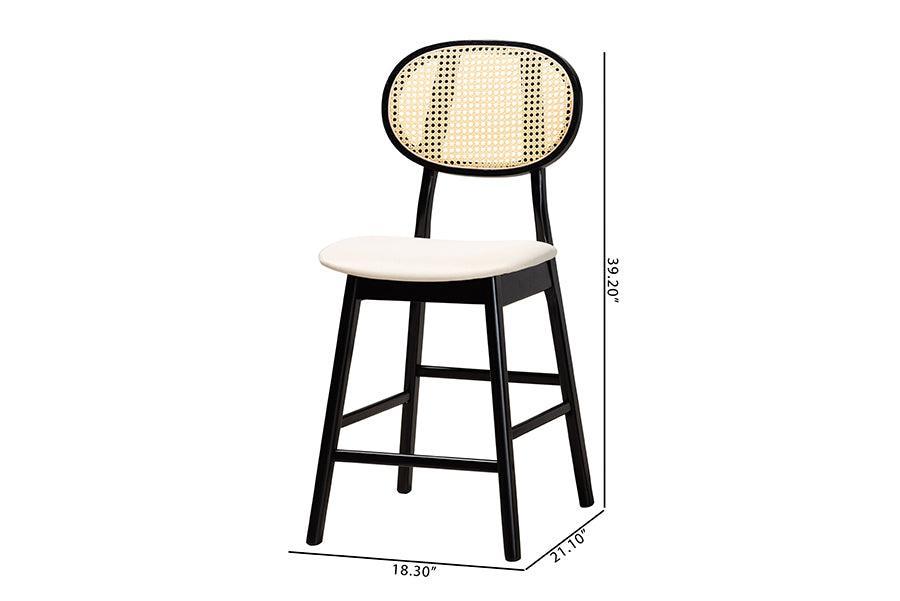 Darrion Mid-Century Modern Cream Fabric and Black Finished Wood 2-Piece Counter Stool Set FredCo