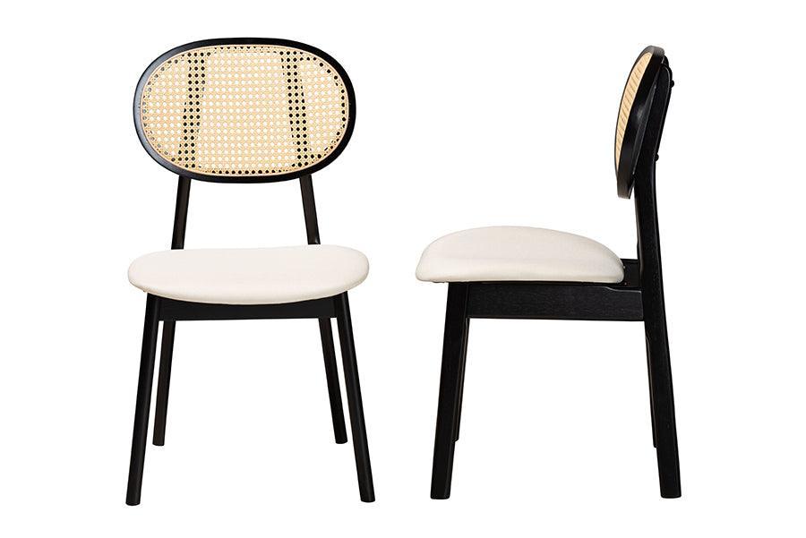Darrion Mid-Century Modern Cream Fabric and Black Finished Wood 2-Piece Dining Chair Set FredCo