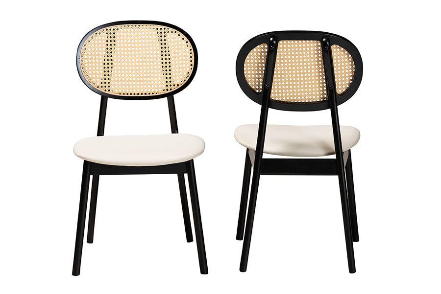 Darrion Mid-Century Modern Cream Fabric and Black Finished Wood 2-Piece Dining Chair Set FredCo