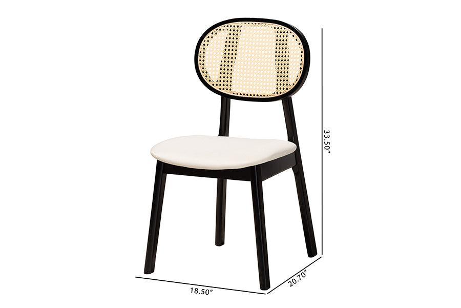 Darrion Mid-Century Modern Cream Fabric and Black Finished Wood 2-Piece Dining Chair Set FredCo