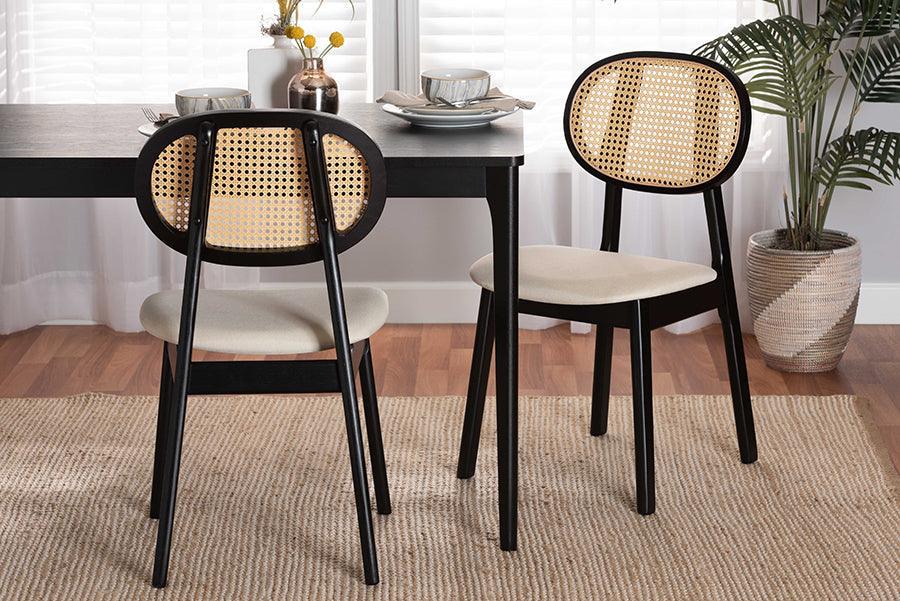 Darrion Mid-Century Modern Cream Fabric and Black Finished Wood 2-Piece Dining Chair Set FredCo