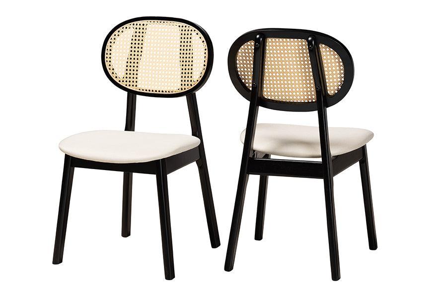 Darrion Mid-Century Modern Cream Fabric and Black Finished Wood 2-Piece Dining Chair Set FredCo