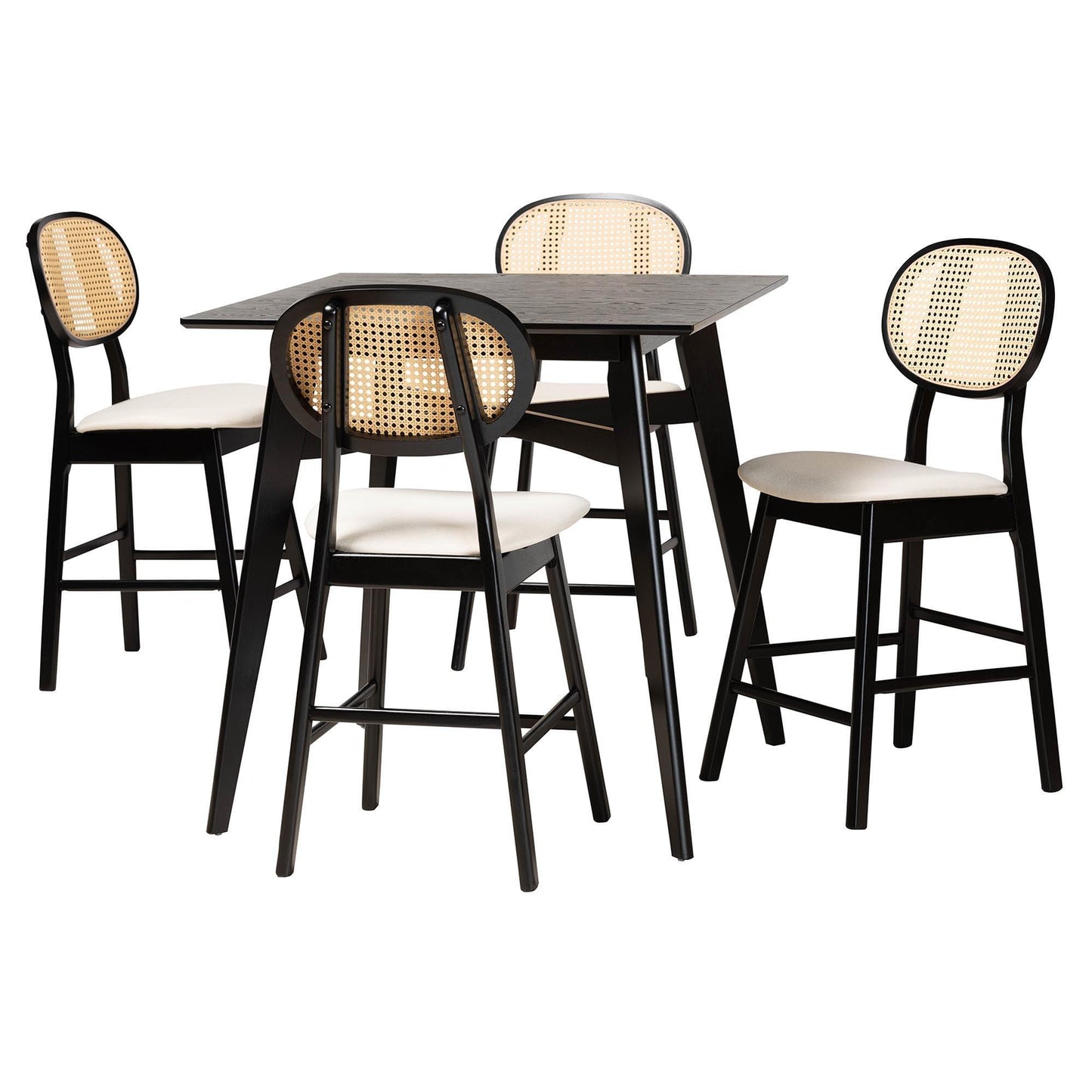 Darrion Mid-Century Modern Cream Fabric and Black Finished Wood 5-Piece Pub set FredCo