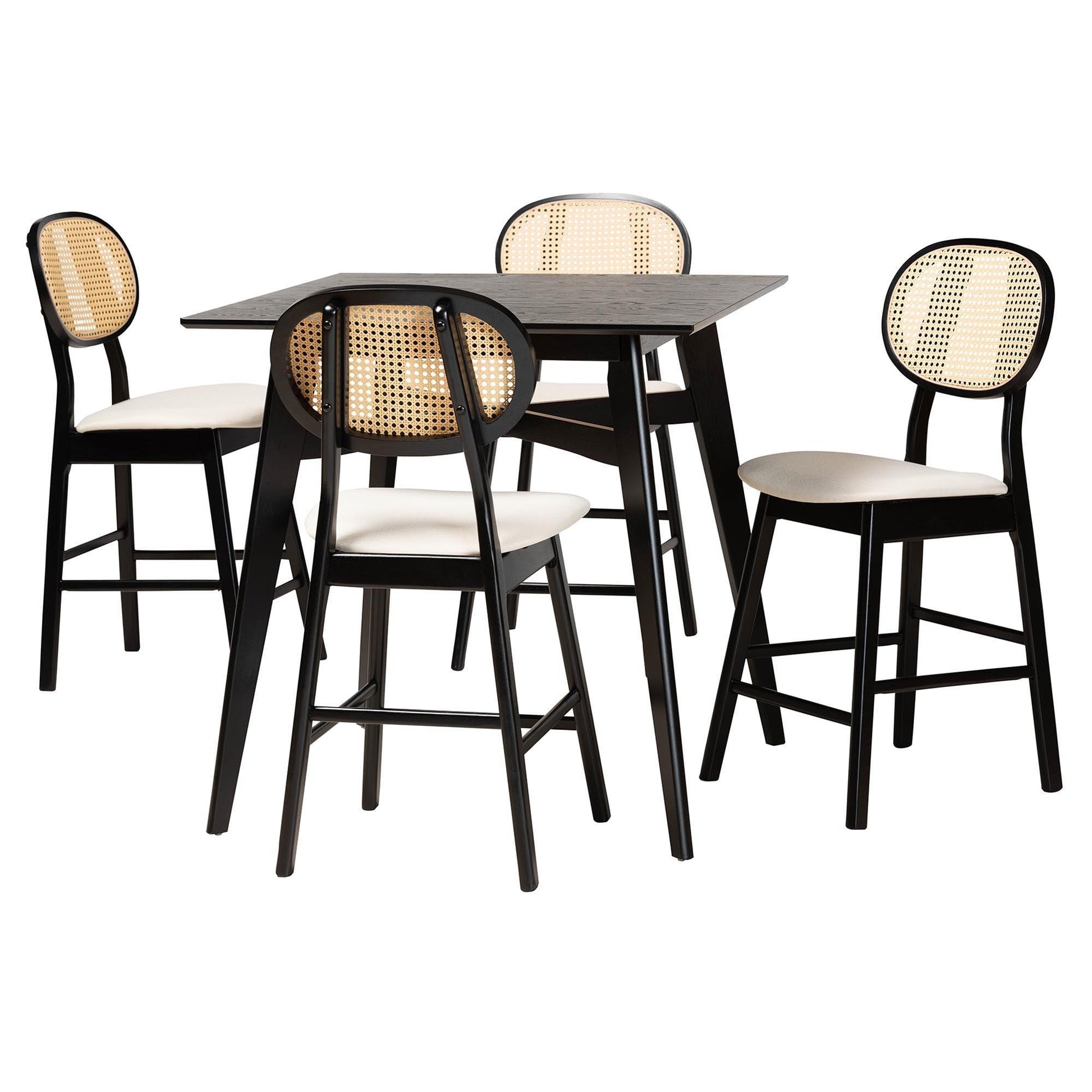Darrion Mid-Century Modern Cream Fabric and Black Finished Wood 5-Piece Pub set FredCo