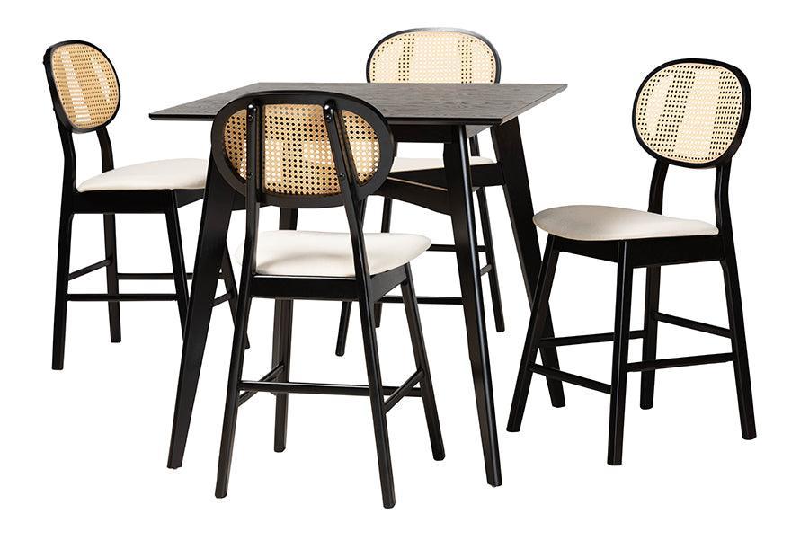 Darrion Mid-Century Modern Cream Fabric and Black Finished Wood 5-Piece Pub set FredCo